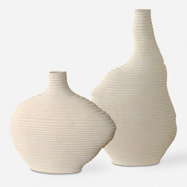 Uttermost Duostacked Matte White Textured Ceramic Set of 2 Vases
