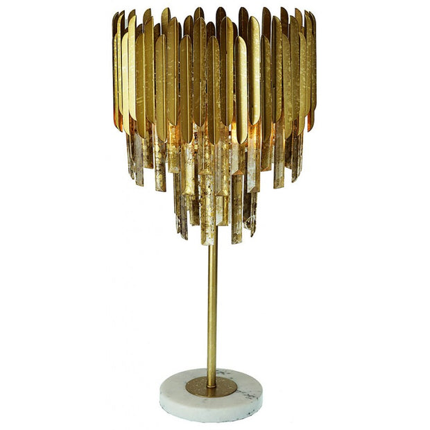 Provence Home Distressed Gold Glass Mirror Crystals Metal Table Lamp with Marble Base