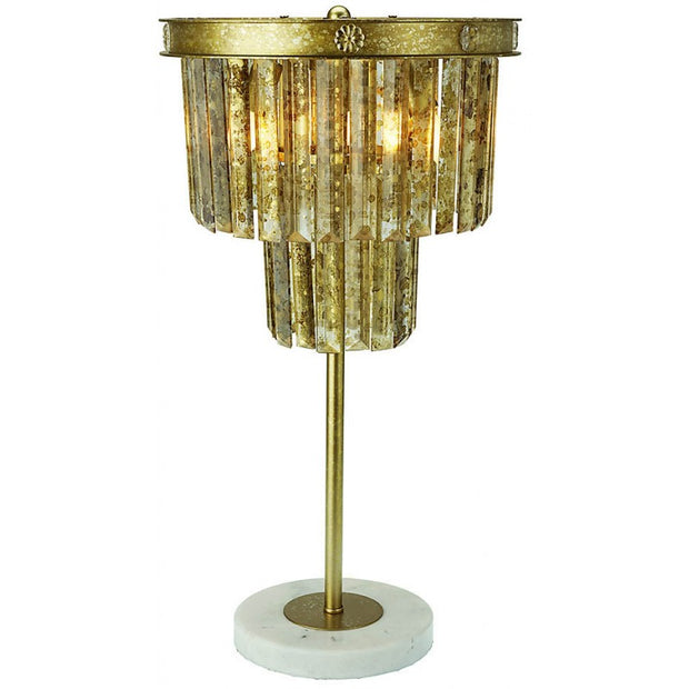 Provence Home Distressed Gold Mirror Glass Crystals Metal Table Lamp with Marble Base