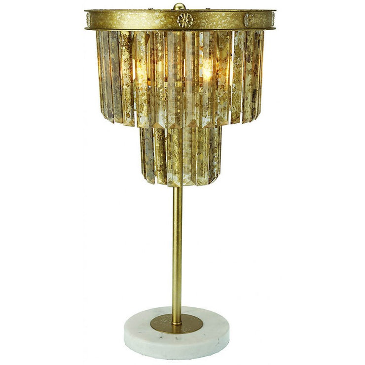 Provence Home Distressed Gold Mirror Glass Crystals Metal Table Lamp with Marble Base