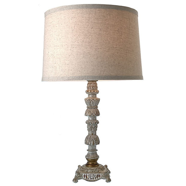 Provence Home Distressed Beige Metal Table Lamp with Linen Shade
