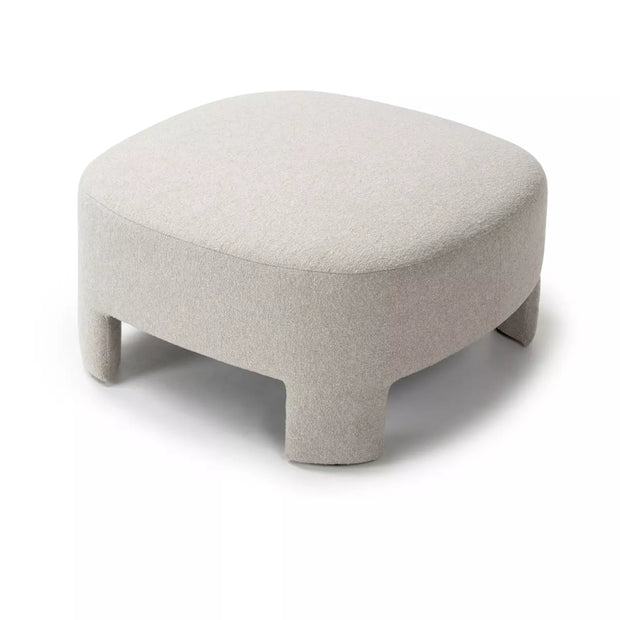 Four Hands Olvera Round Cocktail Ottoman ~ Crete Pebble Upholstered Boucle Fabric