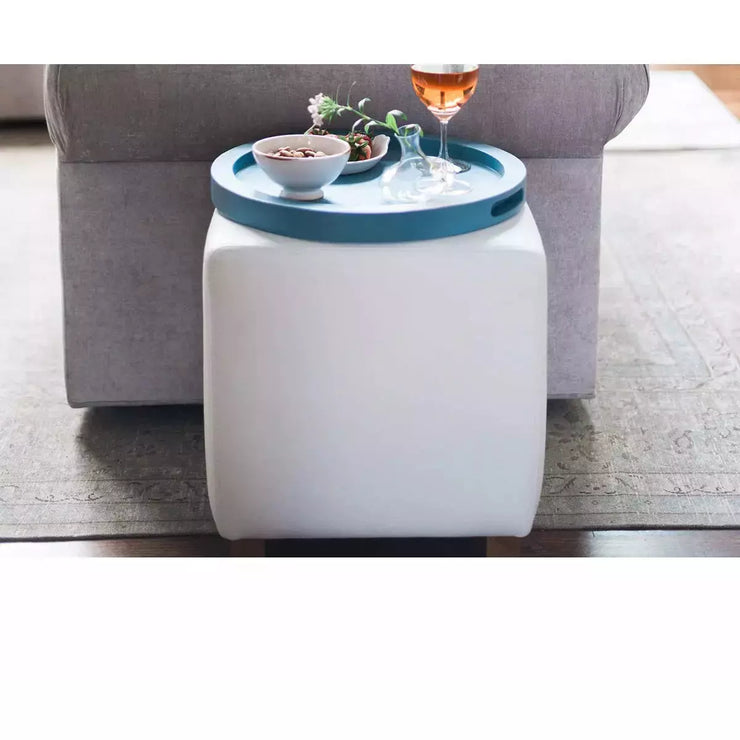 etúHOME Handcrafted European White Leather Cube Ottoman