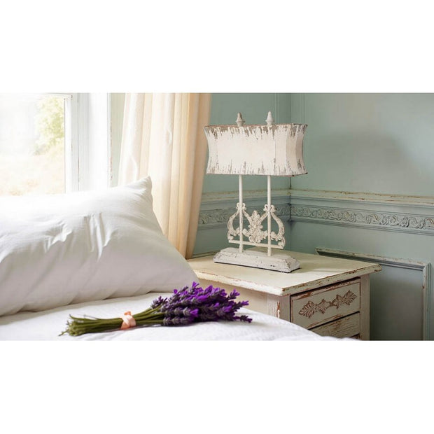 Provence Home Distressed Cream Metal Table Lamp with Linen Shade