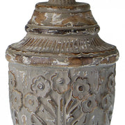 Provence Home Distressed Antique Charcoal Carved Wood Table Lamp with Linen Shade