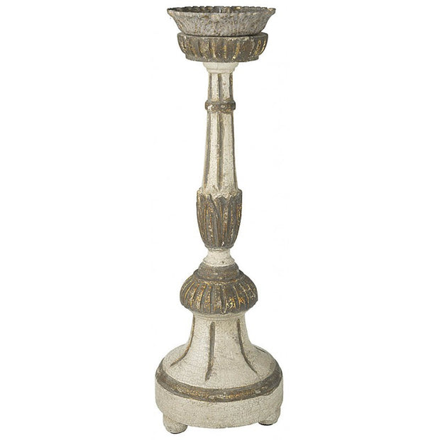 Provence Home Distressed Off White with Aged Gold Carved Wood Candle Holder