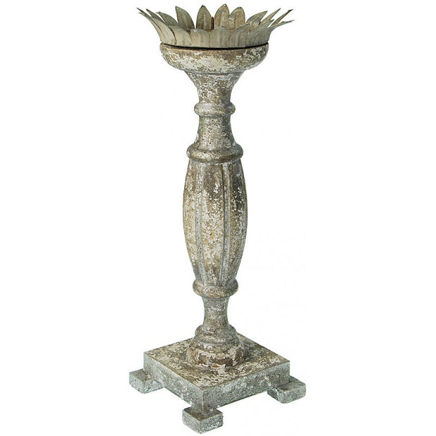 Provence Home Distressed Off White with Aged Gold Carved Wood Candle Holder