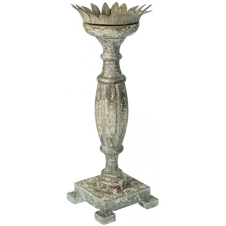 Provence Home Distressed Off White with Aged Gold Carved Wood Candle Holder