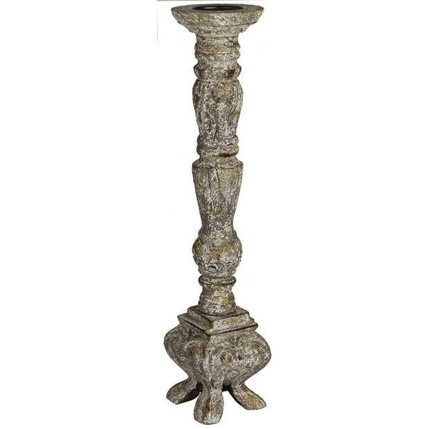 Provence Home Distressed Off White with Aged Gold Carved Wood Candle Holder