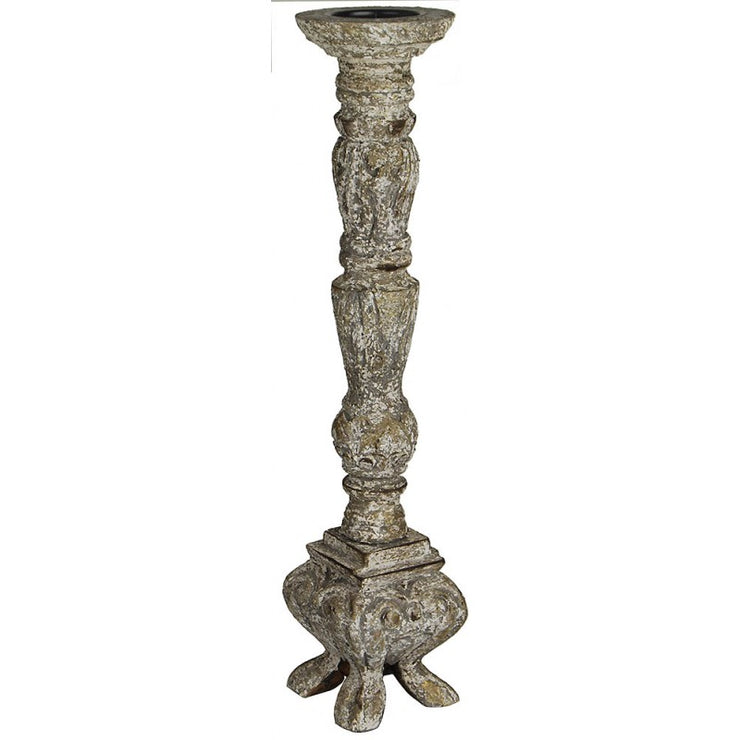 Provence Home Distressed Off White with Aged Gold Carved Wood Candle Holder