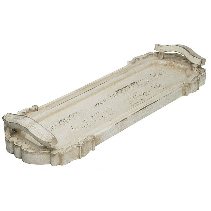 Provence Home Distressed Cream Carved Wood Tray with Handles