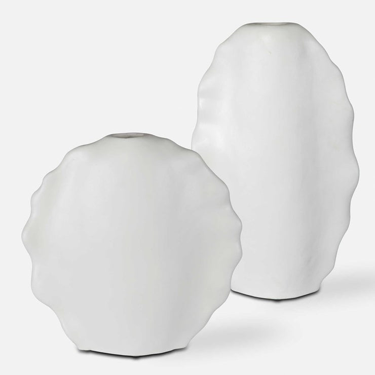 Uttermost Ruffled Feathers Matte White Glaze Ceramic Set of 2 Vases