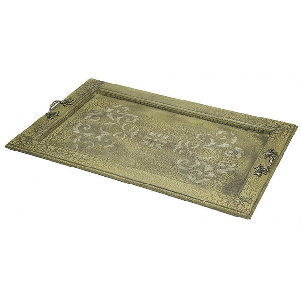 Provence Home Distressed Antique Green Carved Wood Tray