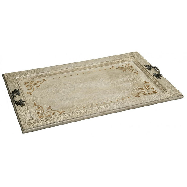 Provence Home Distressed Antique Cream Carved Wood Tray