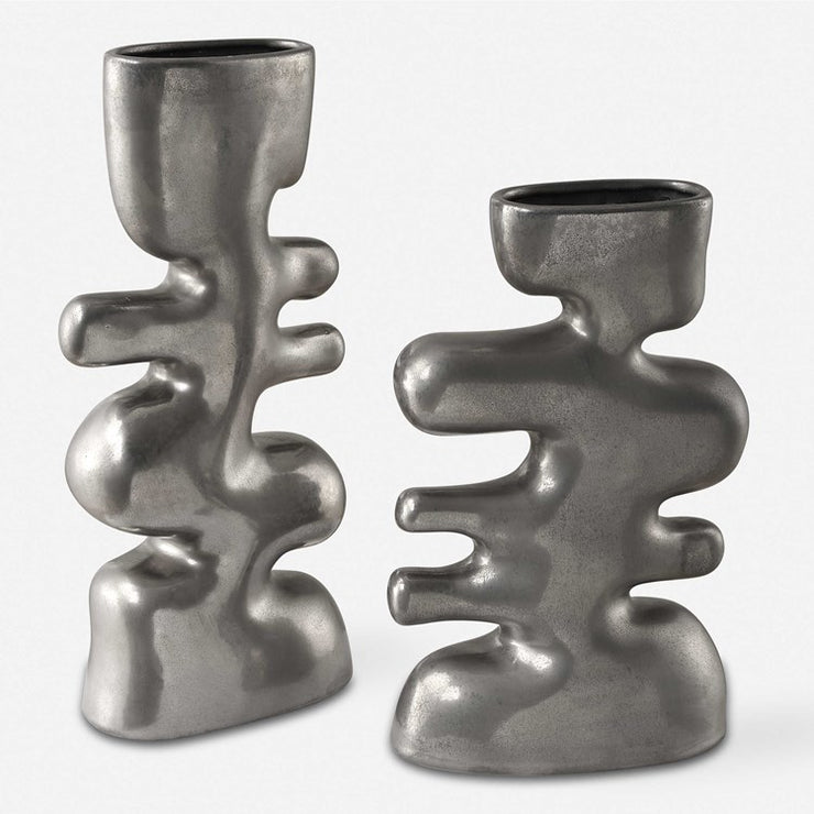 Uttermost Free Flowing Nickel Glaze Modern Set of 2 Vases