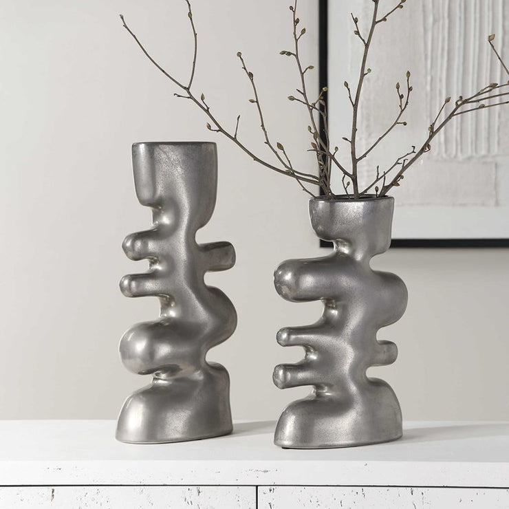 Uttermost Free Flowing Nickel Glaze Modern Set of 2 Vases
