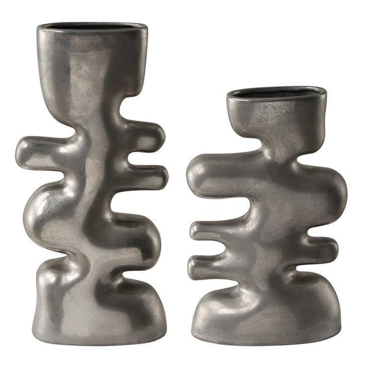 Uttermost Free Flowing Nickel Glaze Modern Set of 2 Vases