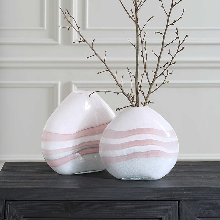 Uttermost Blush Swirl Glass Set of 2 Vases