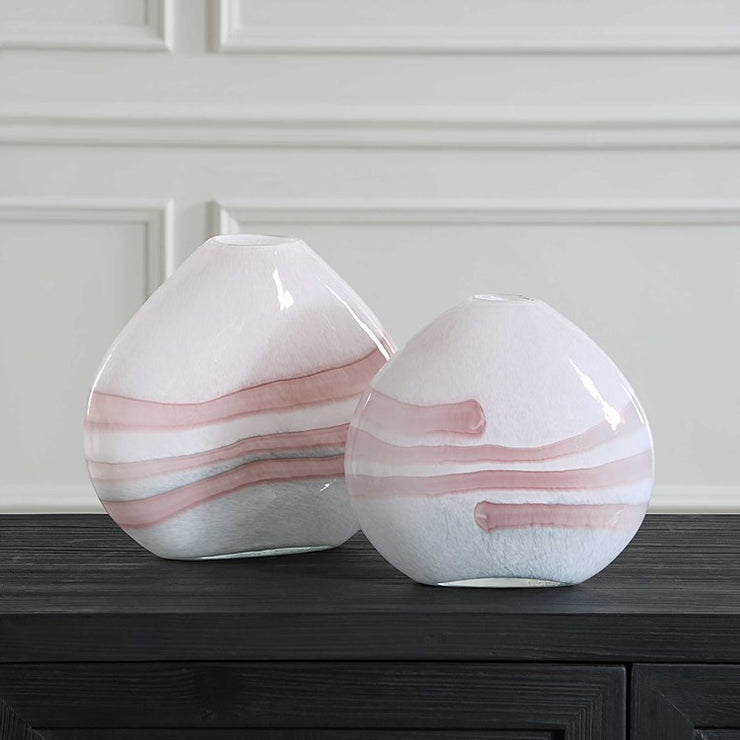 Uttermost Blush Swirl Glass Set of 2 Vases
