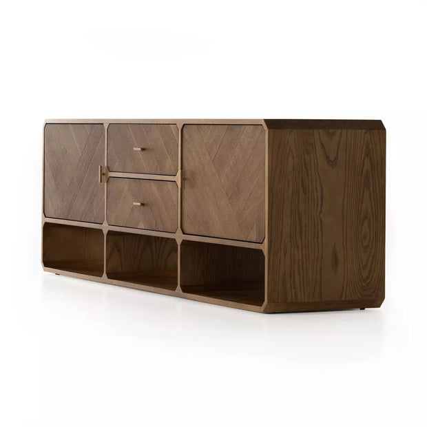 Four Hands Caspian Media Console ~ Natural Ash Finish With Brass Hardware