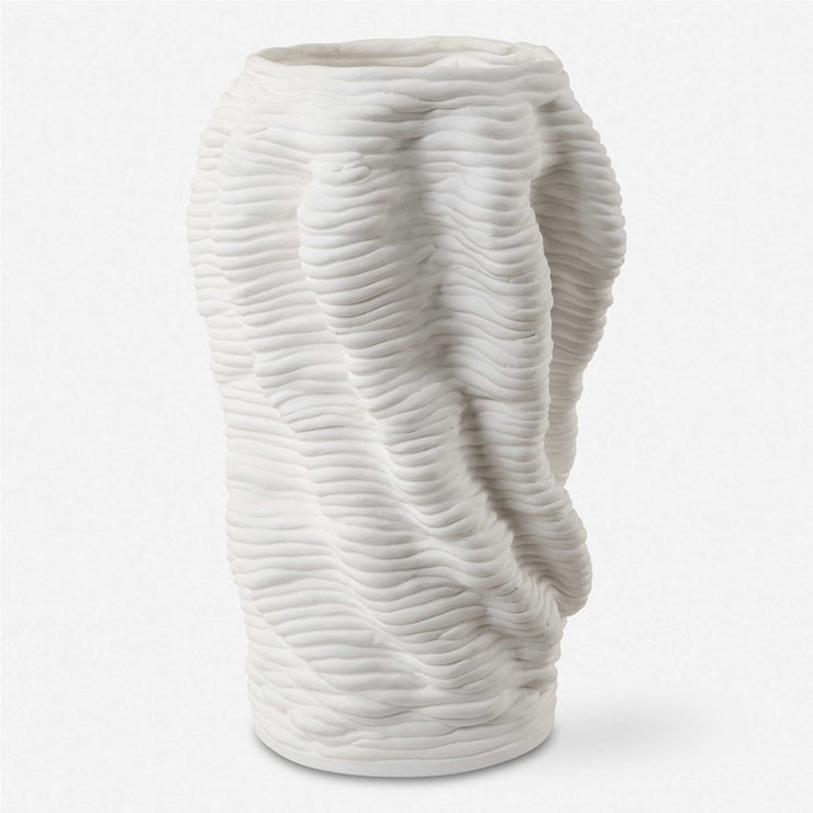Uttermost Stratified Matte White Glaze Modern Organic Vase