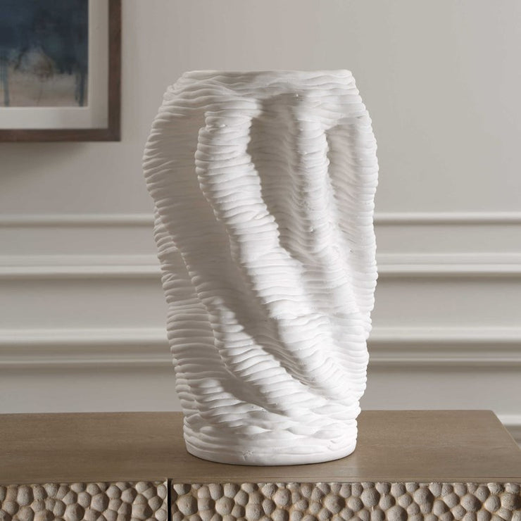 Uttermost Stratified Matte White Glaze Modern Organic Vase