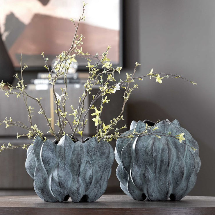 Uttermost Verdant Bronze Verdigris Glaze Ceramic Set of 2 Vases