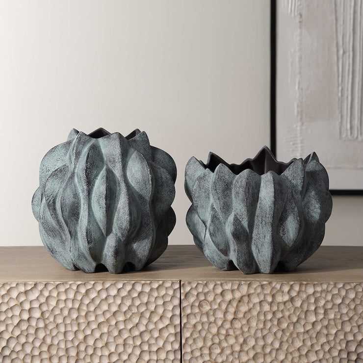 Uttermost Verdant Bronze Verdigris Glaze Ceramic Set of 2 Vases