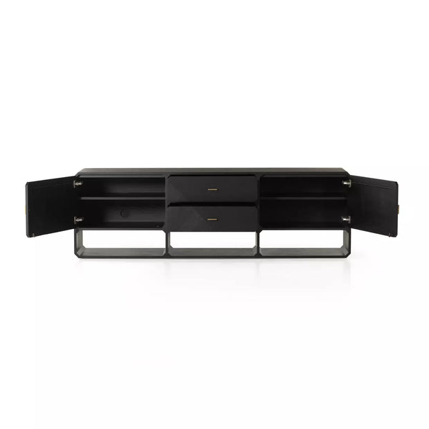 Four Hands Caspian Media Console ~ Black Ash Finish With Brass Hardware