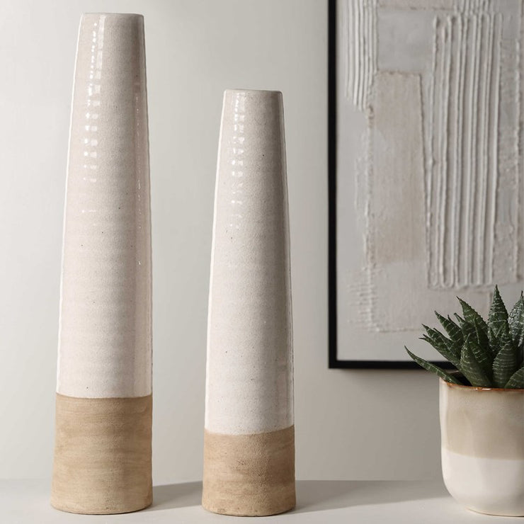 Uttermost Ivory Sands Crackled White Ceramic Set of 2 Vases