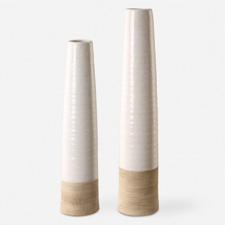 Uttermost Ivory Sands Crackled White Ceramic Set of 2 Vases