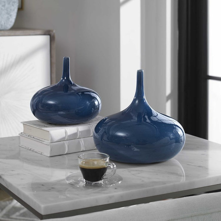 Uttermost Zayan Blue Ceramic Set of 2 Vases