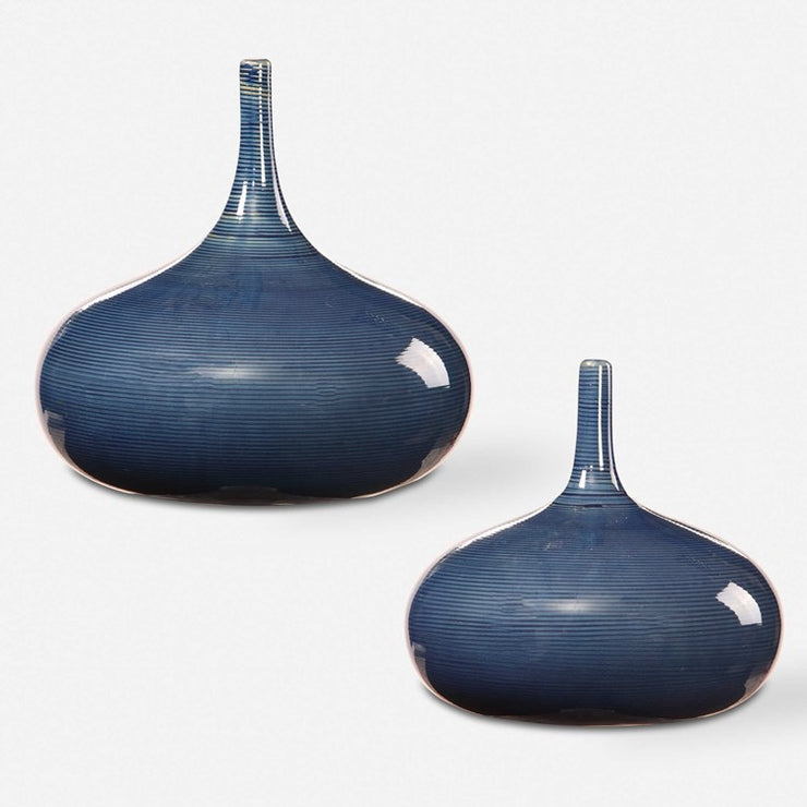 Uttermost Zayan Blue Ceramic Set of 2 Vases