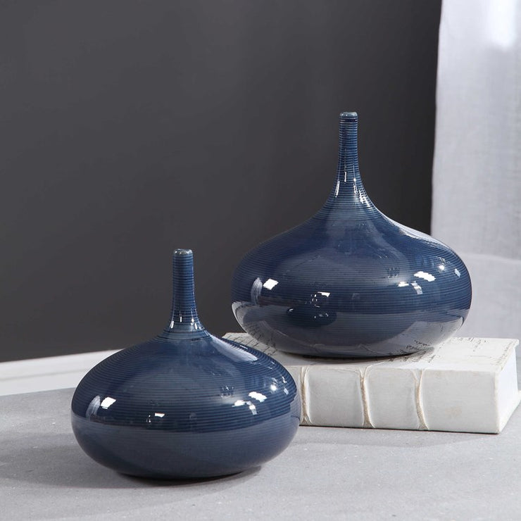 Uttermost Zayan Blue Ceramic Set of 2 Vases