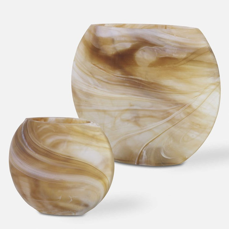 Uttermost Fushion Caramel, Ivory and Tan Swirled Glass Set of 2 Vases