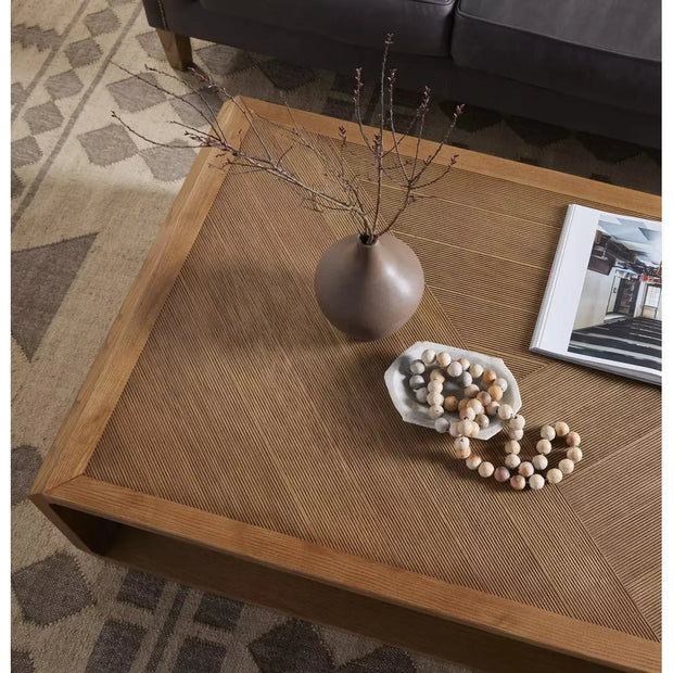 Four Hands Caspian Coffee Table ~ Natural Ash Finish With Brass Hardware
