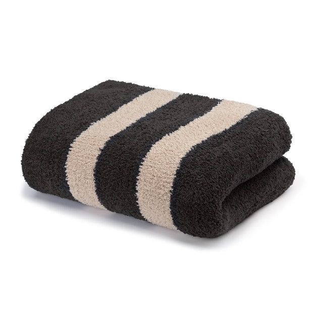 Kashwere Ultra Plush Midnight Grey & Wheat 2 Stripe Throw