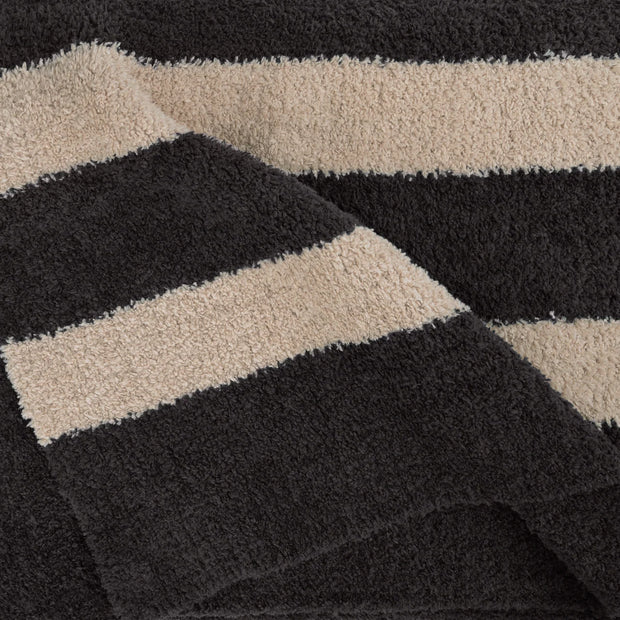 Kashwere Ultra Plush Midnight Grey & Wheat 2 Stripe Throw