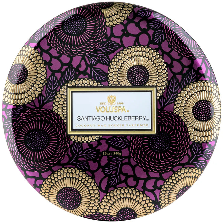 Voluspa Santiago Huckleberry 3 Wick Tin Candle ~ 12oz
