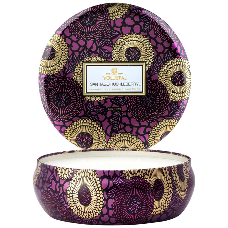 Voluspa Santiago Huckleberry 3 Wick Tin Candle ~ 12oz
