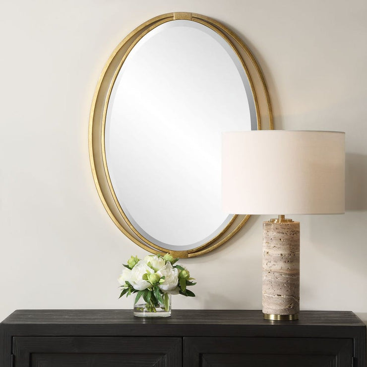 Uttermost Rhodes Antique Metallic Gold Leaf Oval Mirror
