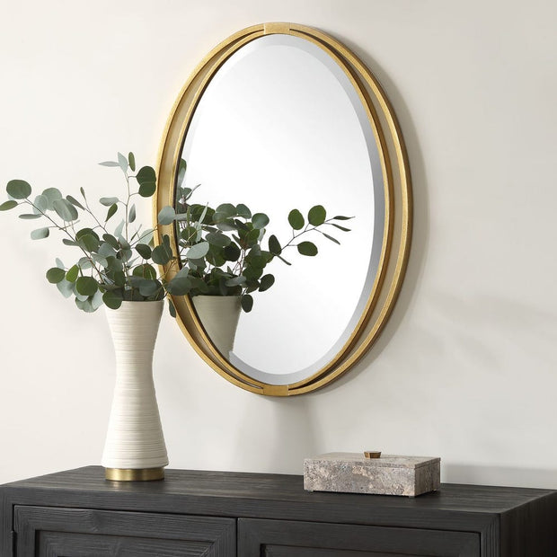 Uttermost Rhodes Antique Metallic Gold Leaf Oval Mirror