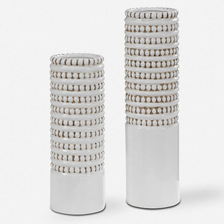 Uttermost Angelou White and Taupe Textured Ceramic Set of 2 Vases