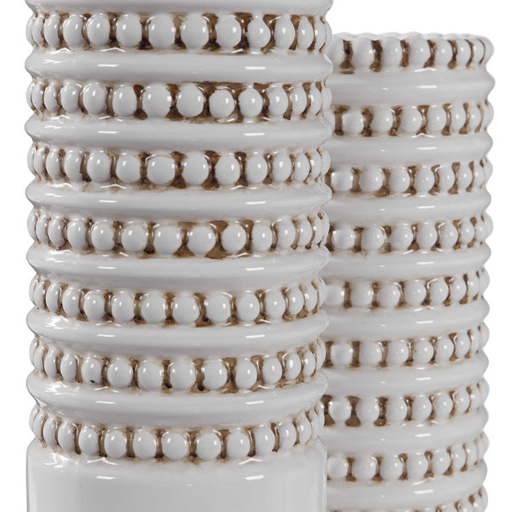 Uttermost Angelou White and Taupe Textured Ceramic Set of 2 Vases