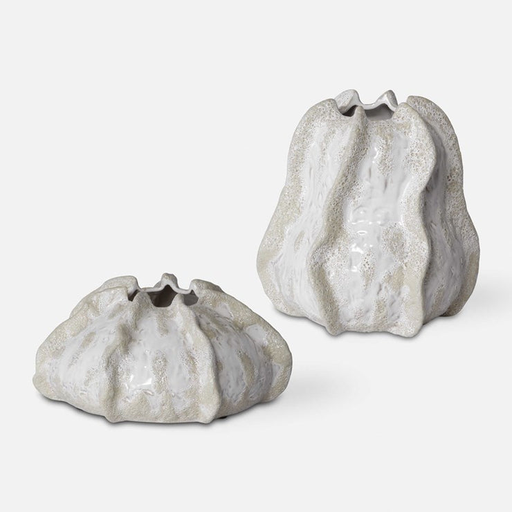 Uttermost Urchin Ivory and Beige Glazed Ceramic Set of 2 Vases