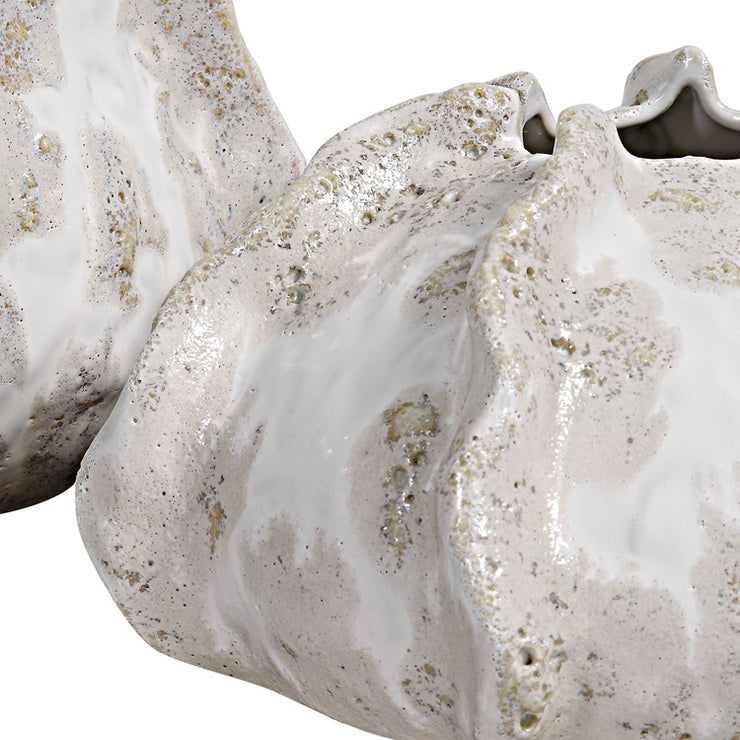 Uttermost Urchin Ivory and Beige Glazed Ceramic Set of 2 Vases