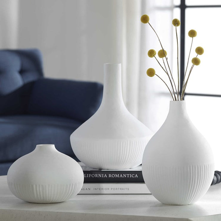Uttermost Apothecary White Textured Ceramic Set of 3 Vases