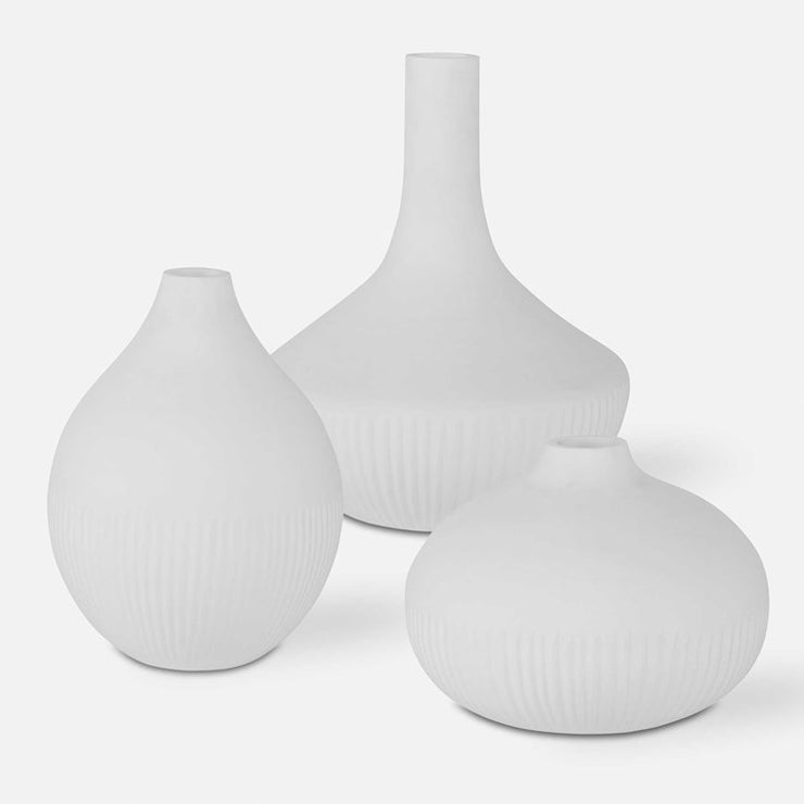 Uttermost Apothecary White Textured Ceramic Set of 3 Vases