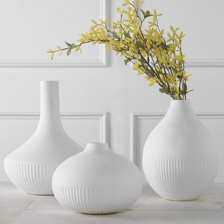 Uttermost Apothecary White Textured Ceramic Set of 3 Vases