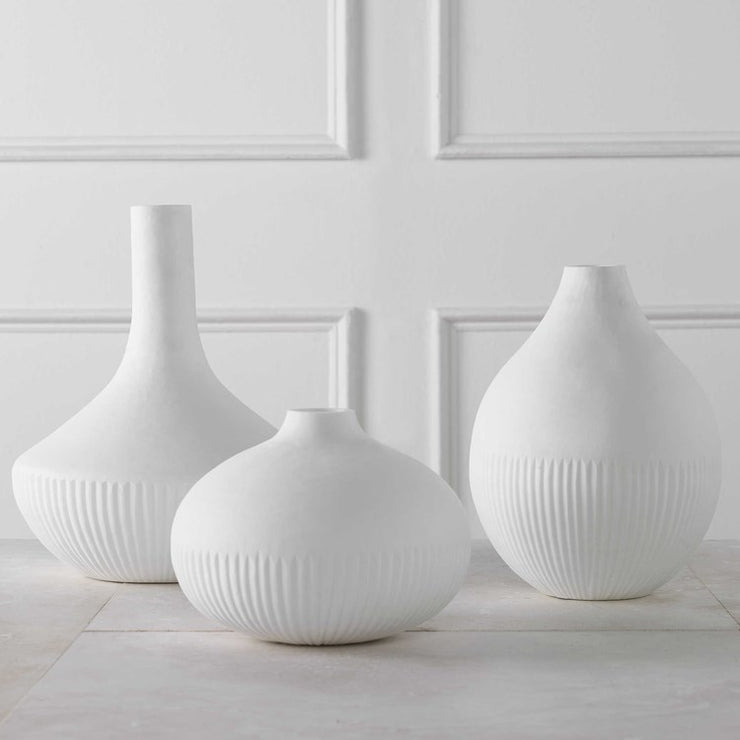 Uttermost Apothecary White Textured Ceramic Set of 3 Vases